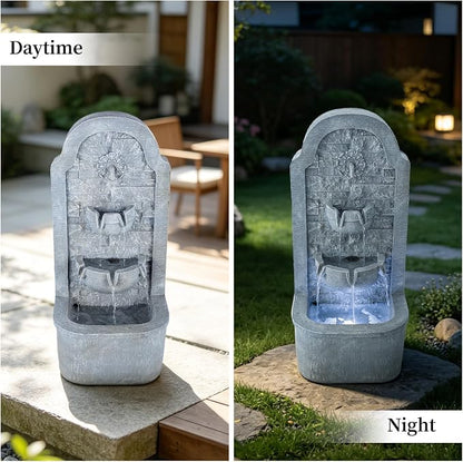 30.3" H Floor Standing Indoor Waterfall Fountain with LED Lights, Outdoor Water Fountain, Water Feature for Patio, Garden, Backyard, Porch, Home Decor