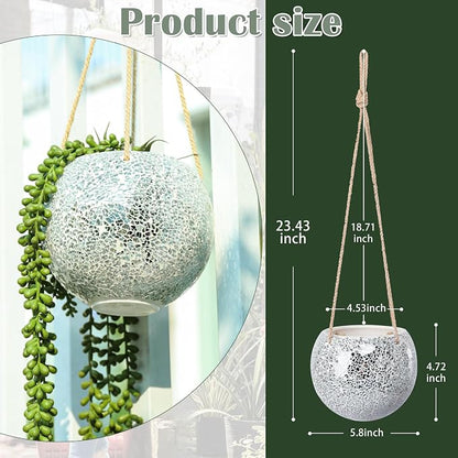 Hanging Planter Mosaic Garden Pot Small Flower Pot for Indoor Plant Disco Ball Hanging Planter with Drainage Sliver