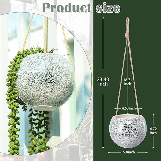 Hanging Planter Mosaic Garden Pot Small Flower Pot for Indoor Plant Disco Ball Hanging Planter with Drainage Sliver
