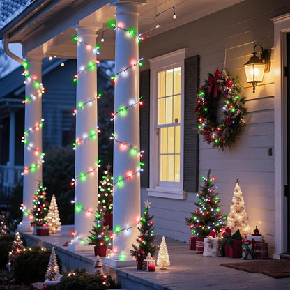 Red White and Green Christmas Lights, 66FT 200 LED Christmas Tree Lights Outdoor Waterproof, 8 Modes Plug in Connectable String Lights for Outside Indoor Garden Patio Xmas Tree Party Decorations