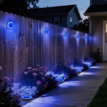 Joomer 2-in-1 Solar Lights Outdoor Waterproof, 4 Pack 8 LED, Blue | Solar Powered Garden Lights Ground Disc Landscape Lighting for Patio Pathway Lawn Yard Driveway Walkway Deck Step