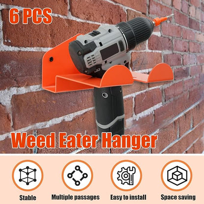 6 Pack Weed Eater Hanger Wall Mounted Bulk Weedeater Garage Trimmer Rack Heavy Duty Garden Tool Hanger Steel Weed Whackers Holder Organizer Hooks for Grass Garden Tools (Orange)