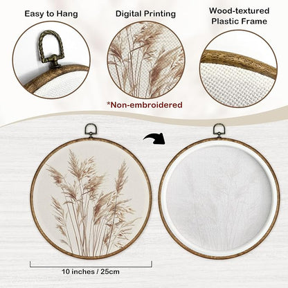 TLESKE Beige Rustic Botanical Fall Round Wall Art Decor, Boho Autumn Wildflower Floral Canvas Prints, Neutral Vintage Wall Hanging Door Decor, Perfect for Bedroom, Living Room, Farmhouse 10x10