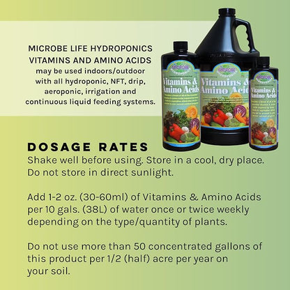 Microbe Life Hydroponics Premium Vitamins & Amino Acids Essential for Maximum Plant Growth and Root Uptake, Use with Any Feeding Systems Including Hydroponics or Soil, 32 Ounces