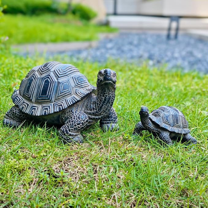 2 Pcs Turtle Outdoor Statue, Tortoise Garden Figurine, Resin Garden Turtles Outdoor Decor for Patio, Lawn, Yard, Pond, Housewarming Mom Gifts