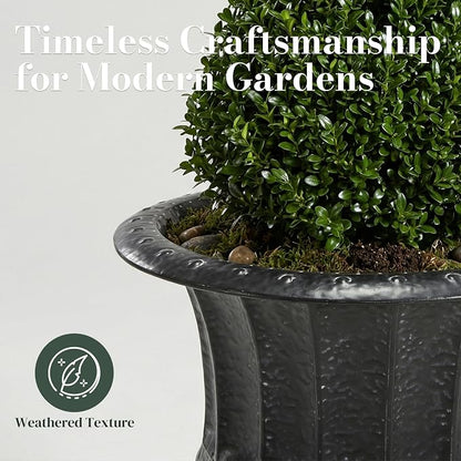 Worth Garden 25" H. Metal Urn Planters 1-Pack - Black Classic Antique Iron Plant Pots - Large Decorative Rustic Flower Pots for Outdoor Use - Traditional Urn Planter for Patio, Front Porch
