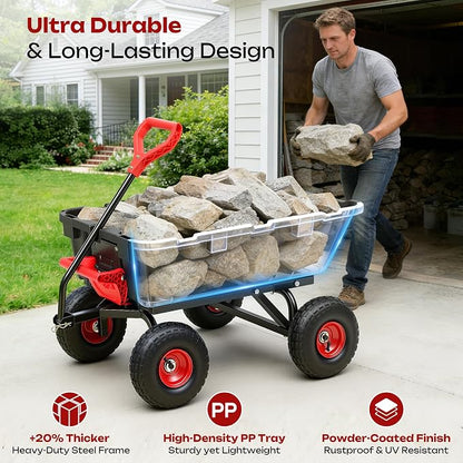 Garden Dump Cart Wheelbarrow 900Lbs, 10" All Terrain Tires Wagon | Upgrade Non-Slip Pneumatic Tires,DIY Expansion over 900LBS Capacity,Quick-Release Dumping, Steel Frame for Yard, Farm, Garden