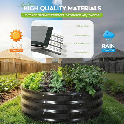 Galvanized Raised Garden Bed Outdoor, Round Metal Planter Boxes 2 Pcs, 3x3x1ft Steel Raised Bed Kit for Planting Vegetables, Fruits, Flowers(Grey)