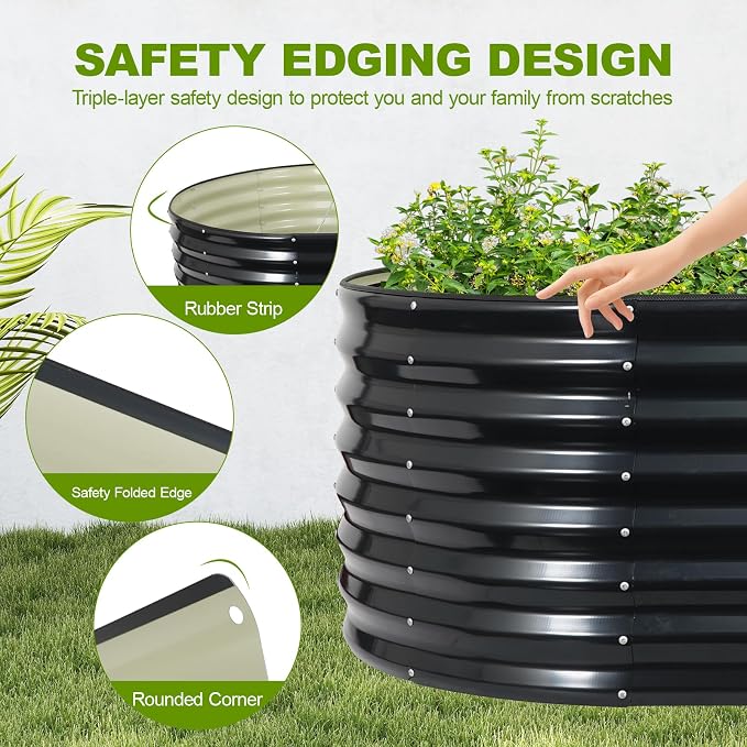 24" Tall Galvanized Raised Garden Bed Outdoor, 8x4x2ft Deep Metal Planter Box with Safety Edging & Support Bars, Large Oval Raised Beds for Gardening Plants Vegetables Herbs Flowers (Dark Grey)