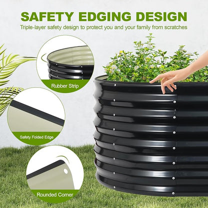 24" Tall Galvanized Raised Garden Bed Outdoor, 8x4x2ft Deep Metal Planter Box with Safety Edging & Support Bars, Large Oval Raised Beds for Gardening Plants Vegetables Herbs Flowers (Dark Grey)