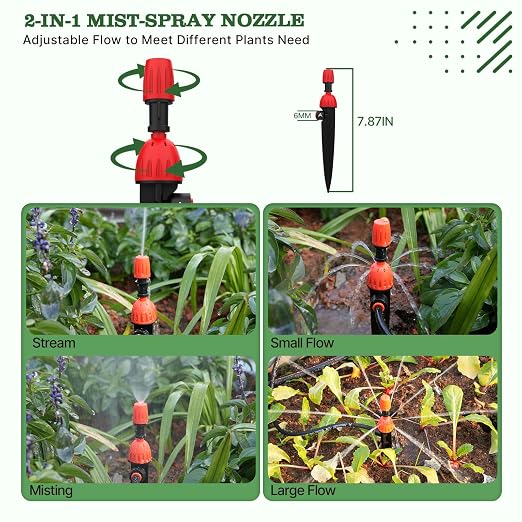 A ANLEOLIFE 82.4FT Automatic Drip Irrigation Kit with Water Timer, 8 Programs & LCD, Quick-Connect System, 1/2" Mainline + 1/4" Tubing, 360° Bendable Nozzles for Raised Beds, Garden & Greenhouse