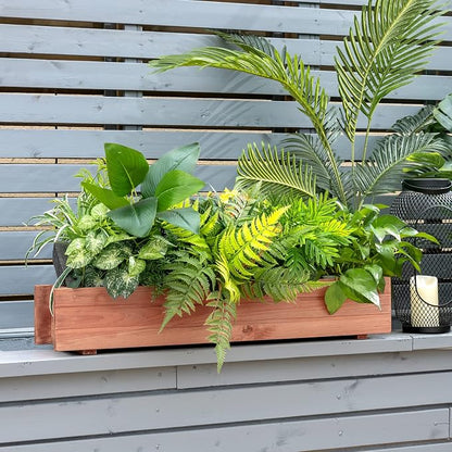 Giantex Raised Garden Bed Set of 2, 36" x 7" x 6.5" Wooden Elevated Planter Box for Flower Vegetable Herb Garden, Window Mounted Plant Box for Planting Garden Backyard Patio