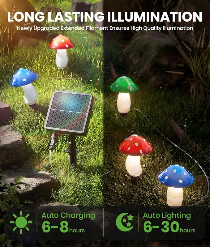 BITPOTT 18 Pack 60FT Solar Mushroom Lights, Multicolor 8 Modes Solar Lights Outdoor, IP65 Waterproof Garden Light Outdoor Decoration for Path, Yard, Patio, Lawn, Party, Christmas Decor (Multicolor)