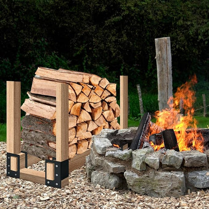Firewood Log Storage Rack Bracket 4 Pack,Fireplace Wood Storage Holder,Indoor Outdoor Adjustable Heavy Duty Powder Coated Steel Holder with Wood Screws