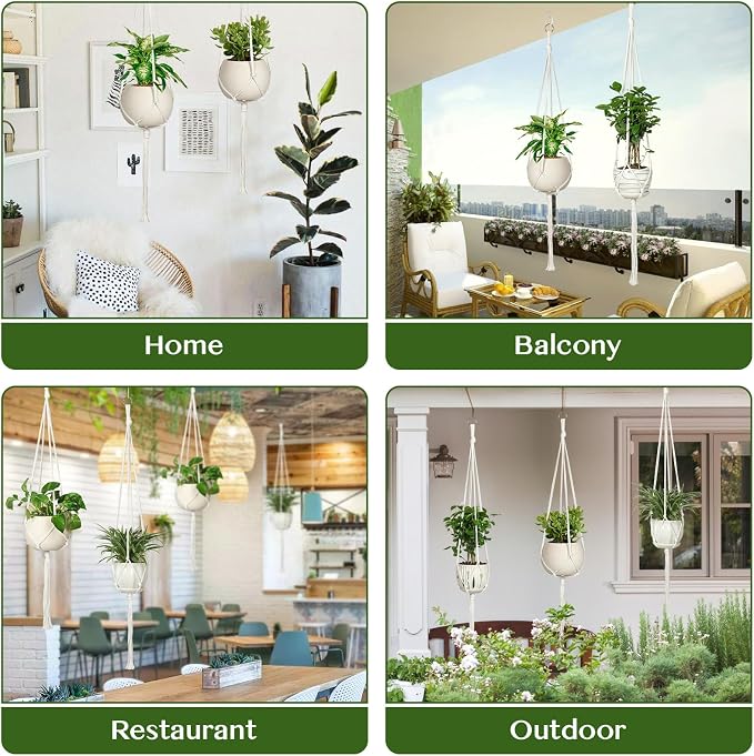 AOMGD 6 Pack Macrame Plant Hanger Indoor Hanging Planters, 43", Ivory | Indoor Outdoor, Includes 6 S Hooks and 6 Hook Nails, Hanging Plant Holder, Boho Home Decor