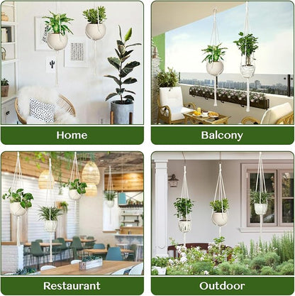 AOMGD 6 Pack Macrame Plant Hanger Indoor Hanging Planters, 43", Ivory | Indoor Outdoor, Includes 6 S Hooks and 6 Hook Nails, Hanging Plant Holder, Boho Home Decor