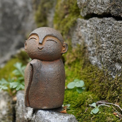 OwMell Japanese Jizo Monk Statue, Buddha Jizo Figurine Memorial Aquarium Statue Ornament - Praying Iron