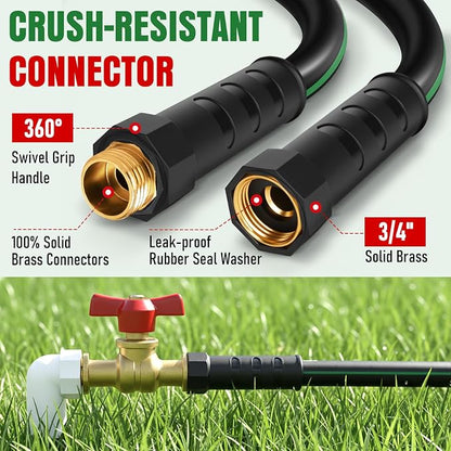 Garden Hose 50 ft x 5/8" with Nozzle, Water Hose Heavy Duty Flexible, Lightweight Kink-less Hybrid Hose with Swivel Handle, Male to Female Fittings