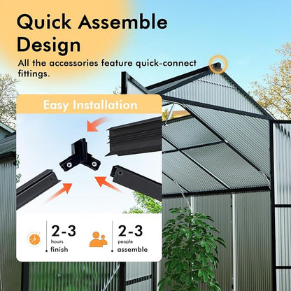 10X12FT Enhanced Aluminum Large Greenhouse for Outdoors with Thermometers | Easy Assembly, UV-Resistant Panel, Rain Gutter, Lockable Sliding Door, Built-in Reinforcement, For Vegetable, Flower and Herb