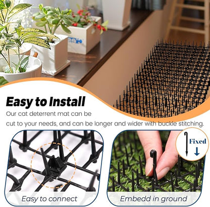 Hmyomina 13FT Scat Mat for Cats with Spikes and 12 Garden Staples - Outdoor/Indoor Pet Deterrent for Plants, Furniture, Car, and Yard