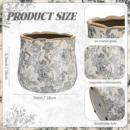 Bokon 7 x 6.3 Inch Ceramic Planter Vintage Scroll Planter Decorative Plant Pots with Crackle Glaze for Indoor Outdoor, Kitchen, Table, Shelf, Mantel, Home, Garden Decor, Gardening Gift(Rustic)