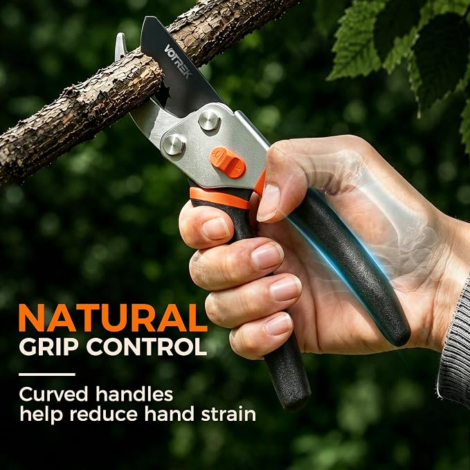 VOTREK® Pruning Shears, 8.5” Professional Garden Pruner with Jam-Proof Spring & Ever-Sharp SK5 Blade, Ergonomic Bypass Clippers for Rose, Tree Trimming, Heavy Duty Bonsai Scissor for Weak Hand
