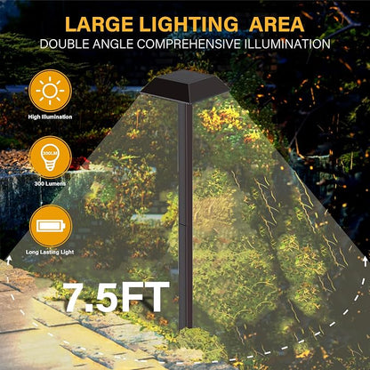 Super Bright 300 Lumens Solar Pathway Lights Outdoor, 2 Lighting Color Modes Warm White & Daylight, Waterproof Landscape LED Lighting for Walkway, Garden, Driveway, Yard – Easy Installation (4 Pack)
