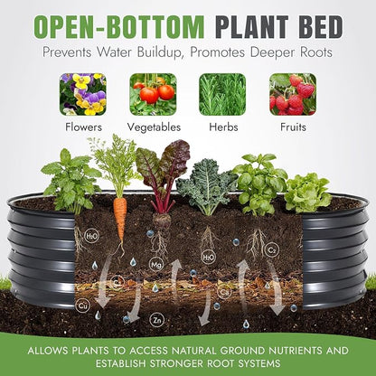 INNO STAGE 3Pcs Galvanized Raised Garden Bed Kit, Outdoor Metal Raised Garden Beds for Vegetables, Rust-Resistant & Easy Assembly, 4x2x1ft Oval Raised beds for Gardening, Flowers, Herbs (CoatedGrey)