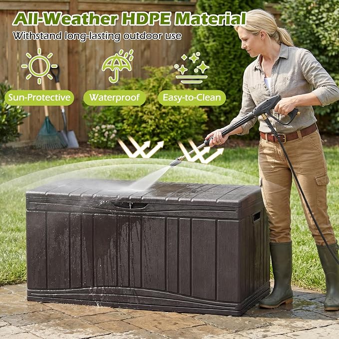 Tangkula 80 Gallon Outdoor Storage Box, Large HDPE Resin Patio Storage Box with Gas Struts & Lockable Lid, 2-in-1 Waterproof Deck Box for Package Delivery, Garden Tools, Outdoor Cushions