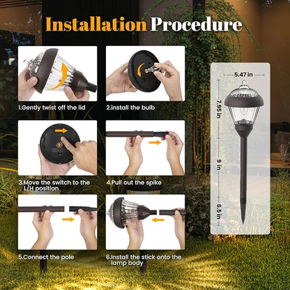 SOLPEX Solar Pathway Lights Outdoor Waterproof Solar Powered Pathway Lights - Glass & Metal Bronze Design with 2 Lighting Modes for Garden, Yard, Walkway, Driveway, Patio (4 Pack, Warm White)