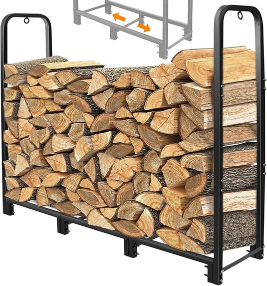 CONNOO 4ft Firewood Rack Stand Heavy Duty Firewood Log Rack Holder Fireplace Wood Storage Holder for Indoor Outdoor Metal Pile Log Stand Stacker Holder, Matte Black Shelves for storage