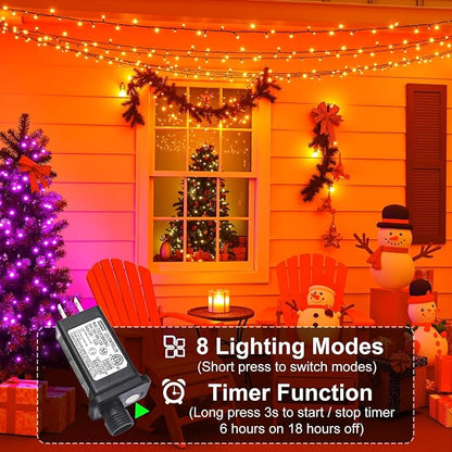 2 Pack Christmas Lights Outdoor, Total 200FT 600 LED Orange String Lights for Outside with 8 Modes Waterproof, Plug in Christmas Decorations for Indoor Bedroom Patio Garden Party Holiday