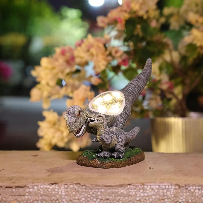 Rezpuao Garden Statue Dinosaur,Solar Dinosaur Decor for Outdoor,Resin Dinosaurs Figurine with Solar Light for Patio,Balcony,Yard,Lawn Ornament,Perfect Garden Gift