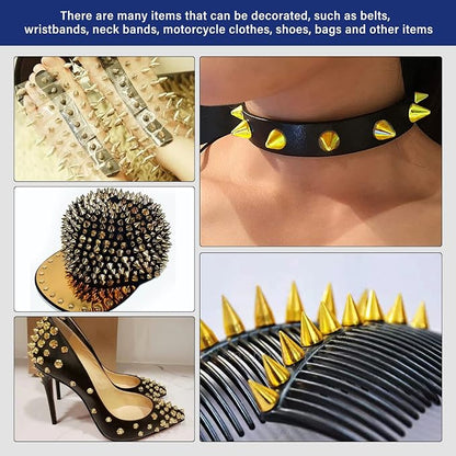 200 Sets 9.5mm Cone Spikes Metal Tree Spikes Screwback Studs for DIY Leathercraft Decoration Punk Rock Style Clothing Accessories (Gold)