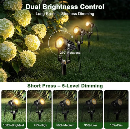 All-in-One Low Voltage Landscape Lighting Kit, 6-Pack LED Landscape Lights with Smart Transformer, 55FT Pre-Wired Cable, IP65 Waterproof Outdoor Spotlights, 3000K Warm White for Yard Garden Pathway