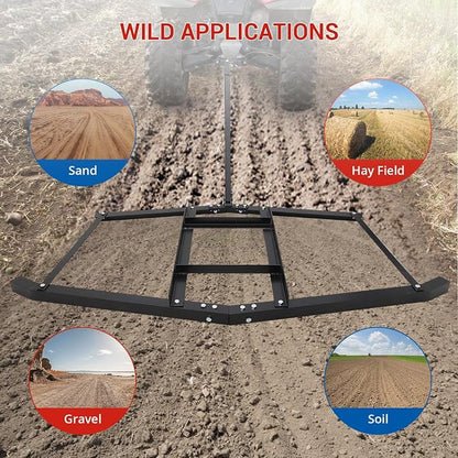 GarveeLife 74”Wide Drag Harrow, High Efficient Driveway Grader with Pin Hitch, Up to 50 LBS, Heavy Duty Lawn Leveling Rake Pull Behind Lawn Tractor Rake for Sand, Soil, Farm, Garden