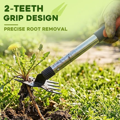 17" Hand Weeding Tool - 2 in 1 Manual Uprooting Weed Puller and Weeding Rake, Heavy Duty Grass Remover Tool, Gardening Weed Pulling Tools for Yard, Lawn, Patio and Garden