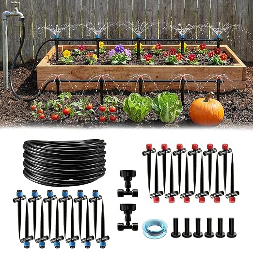 118FT Drip Irrigation System, Garden Watering System, Quick-Connect Drip Irrigation Kit for Lawn Raised Bed Greenhouse, Plant Watering System with 1/4'' Drip IrrigationTubing, Drip Emitters,Connectors
