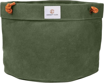 Waxed Canvas Handmade Hanging Planter for Indoor/Outdoor Plants, Hanging Basket Plant Holder Forest Green with Hook