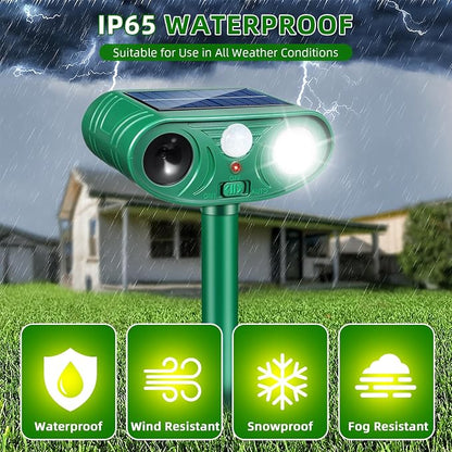 4PACK Solar Animal Repeller Outdoor for Deer Cat Rabbits Raccoons Fox,Ultrasonic Squirrel Deterrent with Motion Sensor and Flashing LED, Waterproof Animal Repellent Garden Yard Farm