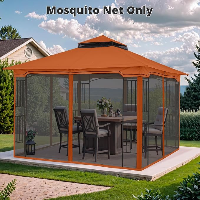 MASTERCANOPY Patio Gazebo Mosquito Netting Screen Walls (10x12, Rust Red)