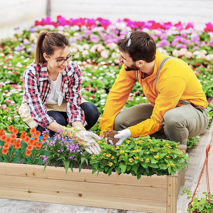 8FT Wooden Raised Garden Bed - Elevated Planter Box for Vegetables, Flowers - Natural Outdoor Planting Kit for Patio, Yard, Backyard