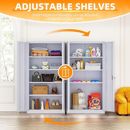 INTERGREAT Metal Storage Cabinet with Doors, 72" Locking Steel Storage Cabinet with Shelves, Tall Metal Cabinet Lockable Steel Cabinets for Home Office, Garage,(Cement)