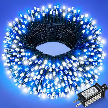Blue and White Christmas Lights Outdoor, 100FT 300 LED Christmas Tree Lights Waterproof with 8 Modes, Connectable Plug in String Lights for Outside Indoor Patio Garden Xmas Party Decorations
