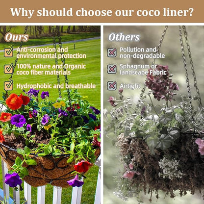 Legigo 4 Pack 12 Inch Hanging Basket Coco Liners Replacement, 100% Natural Round Coconut Coco Fiber Planter Basket Liners for Hanging Basket Flowers/Vegetables