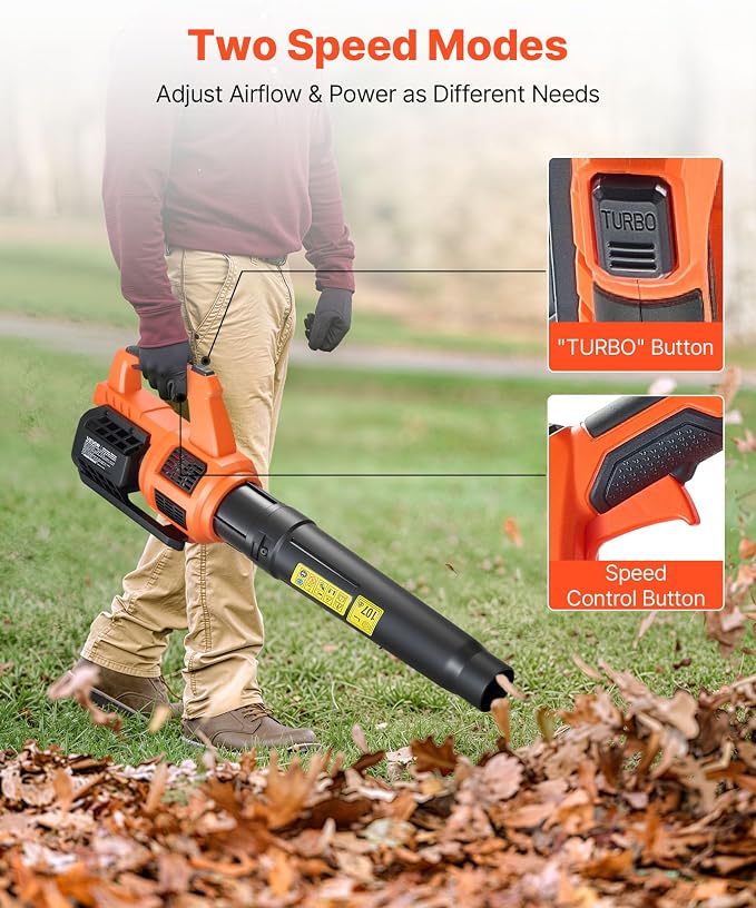 VEVOR 20V Cordless Leaf Blower with Brushless Motor, 450 CFM/110 MPH, Battery Powered Electric Leaf Blowers for Lawn Care with 2.0Ah Battery and Fast Charger