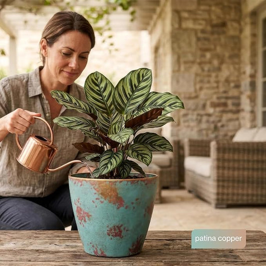 Classic Home and Garden by Growscape Vogue Planter Pots (8” Patina Copper) | Hand-Painted Finish Plant Pots, Lightweight Indoor Outdoor Planter, UV-Resistant, Great for Patio, Home & Garden Decor Accent