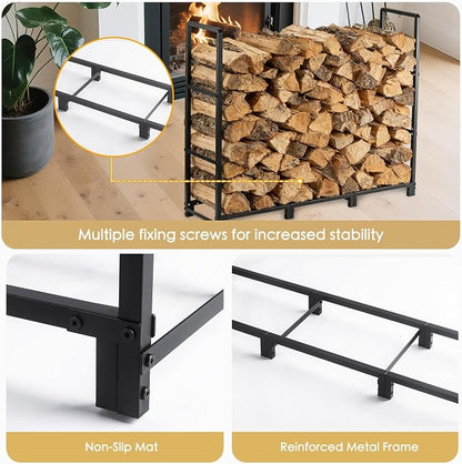 facka 48inch Firewood Rack Outdoor, Metal Wood Rack | Iron Fire Log Stacker Holder for Fireplace, Patio, Porch, Yard, Garden, Indoor Outdoor Wood Storage