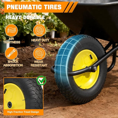 Yesker 16 Inch Pneumatic 4.80/4.00-8" Tire and Wheel, 16" Pneumatic Tires Wheels with 5/8" Bearings 2.2" Centered Hub for Wheelbarrow, Garden Gorilla Cart, Hand Truck (2 Pack)