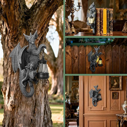 Solar Dragon Decor Tree Hugger Statue | Outdoor Garden Statue with LED Light for Yard, Patio, Balcony | Fantasy Dragon Figurine for Trees, Walls, Fences | Unique Gift for Women, Men & Mom